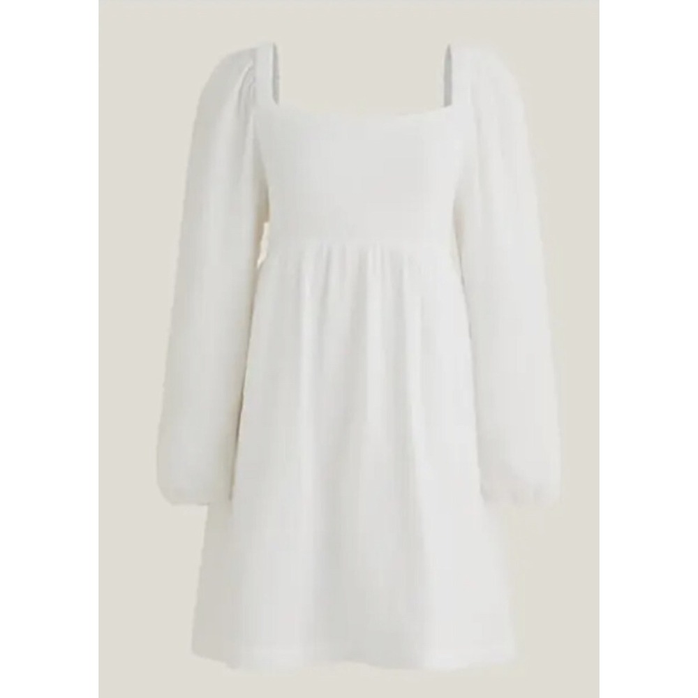 J.Crew Re-Imagined White Cotton Gauze Puff Sleeve Mini Dress Large L Square Neck
